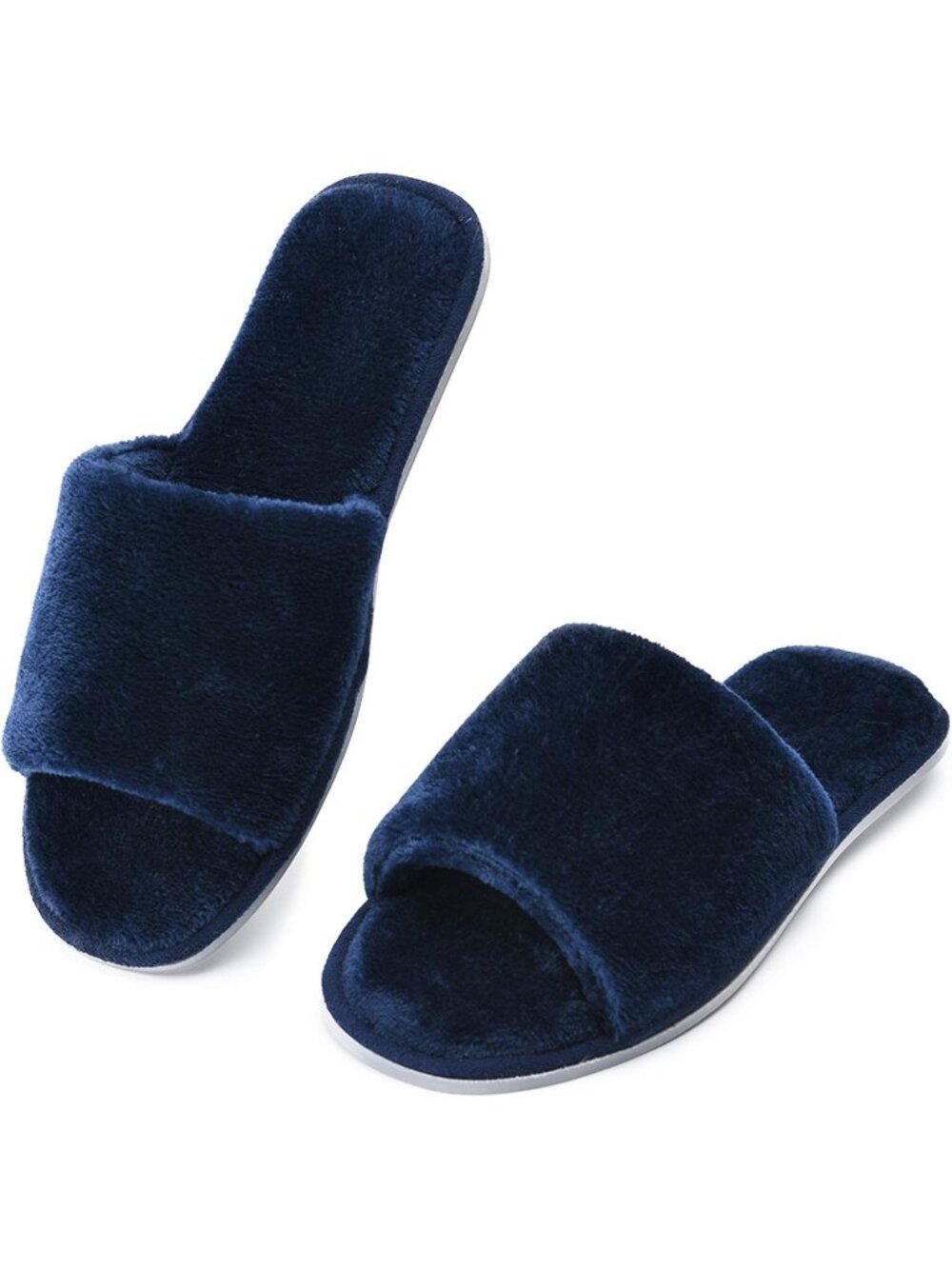 Women's Navy Open Toe Cozy Memory Foam Flannel Breathable Indoor Slippers